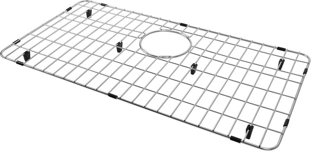 LQS Stainless Steel Kitchen Sink Bottom Grid and Sink Protector, Protective Sink Grid 26 x 14 Inches with Rear Drain for Single Sink Bowl