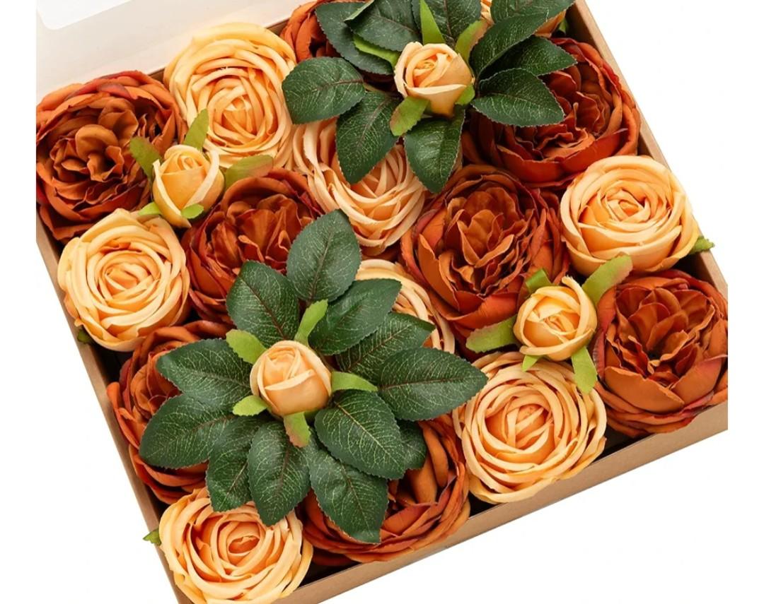 Ling's moment Artificial Flowers Terracotta Silk Austin Roses Orange Silk Roses w/Stem for Fall Wedding Bouquets Centerpieces Party Home Decoration