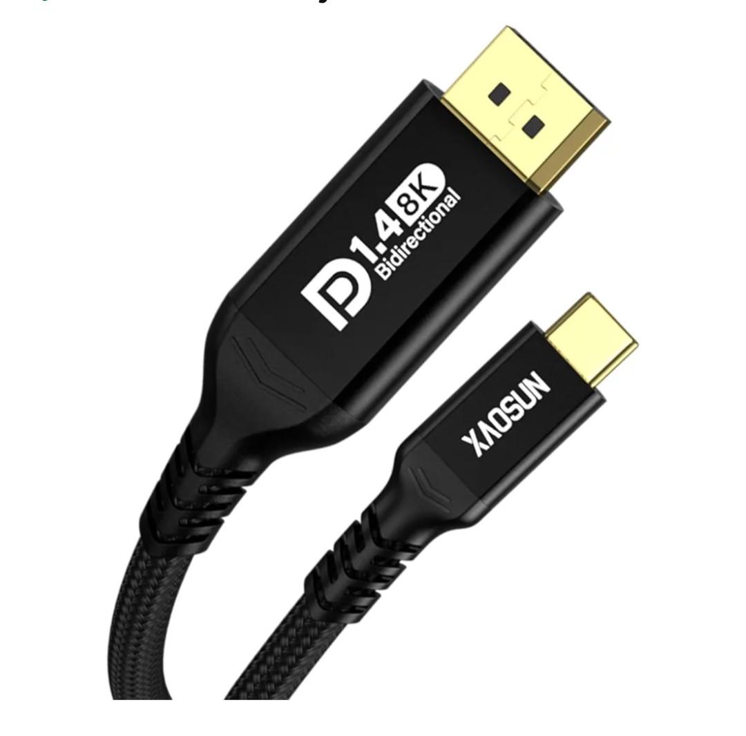 XAOSUN Bidirectional USB C to DisplayPort 1.4 Cable 8K@60Hz 4K@240Hz, 6.6FT/2M DP to USB C Thunderbolt 4 Cord, Aluminum Case Nylon Braided, Compatible with iPhone 17 16 15, MacBook Pro/Air, iPad