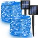 Dazzle Bright 2 Pack Solar String Lights Outdoor, Total 80FT 240LED Solar Powered Waterproof Fairy Lights 8 Modes, Copper Wire Lights for Christmas Patio Party Tree Yard Decoration (Blue)