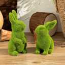 Easter Bunny Decorative Ornament Garden Decoration Artificial Green Moss Rabbit Sculpture Easter Decoration Party Gifts Baking Table and Home Decoration (Small 2PCS Standing+Sitting)