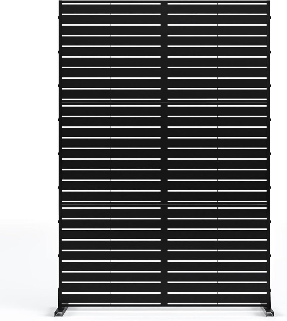 MTART Metal Privacy Screen 72" H x 47.2" Decorative Outdoor Privacy Screen Privacy Panel with Stand for Balcony Deck Patio Lawn Garden, Privacy Fence (Black-Louvered)
