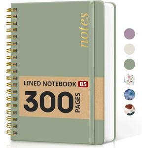 Lined Spiral Notebook Journal for Work, 300 Pages Thick B5 (7.1"x10") College Ruled Journal for Women & Writing, Hardcover Notebook for Note Taking, Perfect for Office Home School Supplies, Green