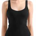 SUUKSESS Women Cotton Ribbed Built in Bra Tank Tops Summer Casual Basic Top (M, Black)