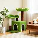Sunflower Short Cat Scratch Tree with Cat Condo, Small Cat Tower with Cat Scratching Post, 3-in-1 Multi-Level Cute Kitten Tower for Small Cats and Kittens
