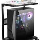 PC Stand Computer Tower Stand 2-Tier Metal CPU Holder with Locking Caster Wheels Suitable for Most PC (S,Black)