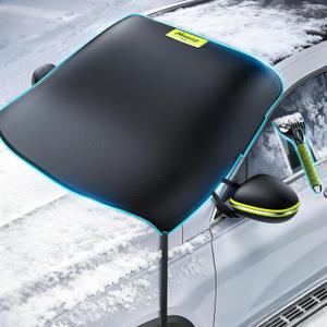 Nmoiss-3-in-1 Windshield Snow Cover for Ice & Snow Frost  600D Heavy Cover & Ice Scraper Complete Winter Protection with 360 Windproof Design and Multi-Layer Winter Car Kit for Cars, Trucks, SUVs (Medium)