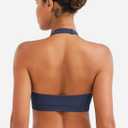 YEOREO LuxFlow Cross Over Workout Halter Sports Bra for Women Backless Gym Bra Padded (Blue, M)