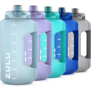 Zulu Goals Half Gallon Jug with Time Marker & Handle for All Day Hydration & Silicone Straw with Locking, Leak-Proof Lid, BPA Free, 64oz (Dusty Blue)