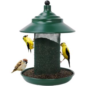 Finch Feeder - All-Metal Squirrel Proof Thistle Nyjer Seed Bird Feeder for Outdoors, 2.5LB Capacity, Powder-Coated Rust Resistant Mesh Design for Goldfinches & Small Birds Green