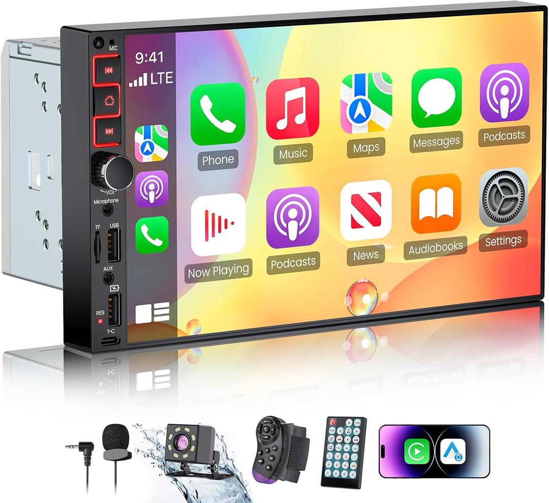 9" Double Din Car Stereo with Wireless Apple CarPlay & Android Auto,QLED IPS Touchscreen Double Din Radio,1080P Backup Camera, Mirror Link, Voice Control, Bluetooth 5.3, GPS, AM/FM, Type-C, EQ, SWC