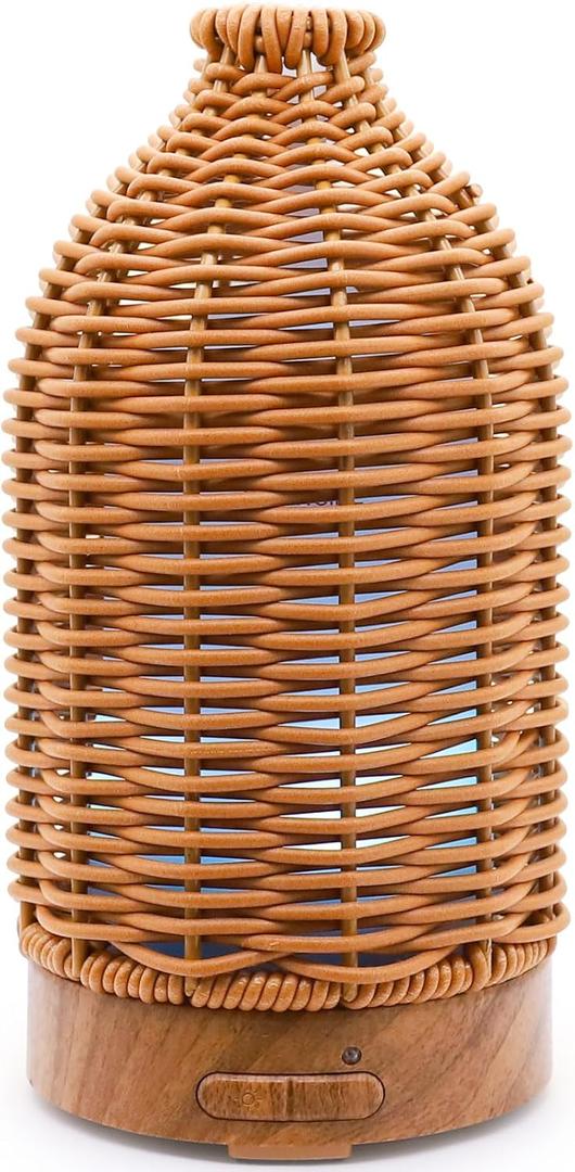 Essential Oil Diffuser - Multifunction Aromatherapy Diffuser 7 LED Color Changing Light 100ML Rattan Diffuser Easy to Clean Suitable for Home,Office (Tan)
