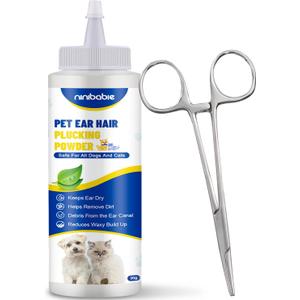 Upgraded Dog Ear Powder with 5.5 Inch Hair Removal Tool, Pet Ear Grooming Cleaner for Wax and Odor Control, Absorbs Moisture & Soothes Ears