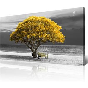 Wapluam Canvas Wall Art For Living Room Wall Decorations For Office Bedroom Wall Decor Black And White Landscape Wall Paintings Yellow Trees Framed Wall Pictures Artwork Home Decor Mural 20X40 inch (40L" x 20W")