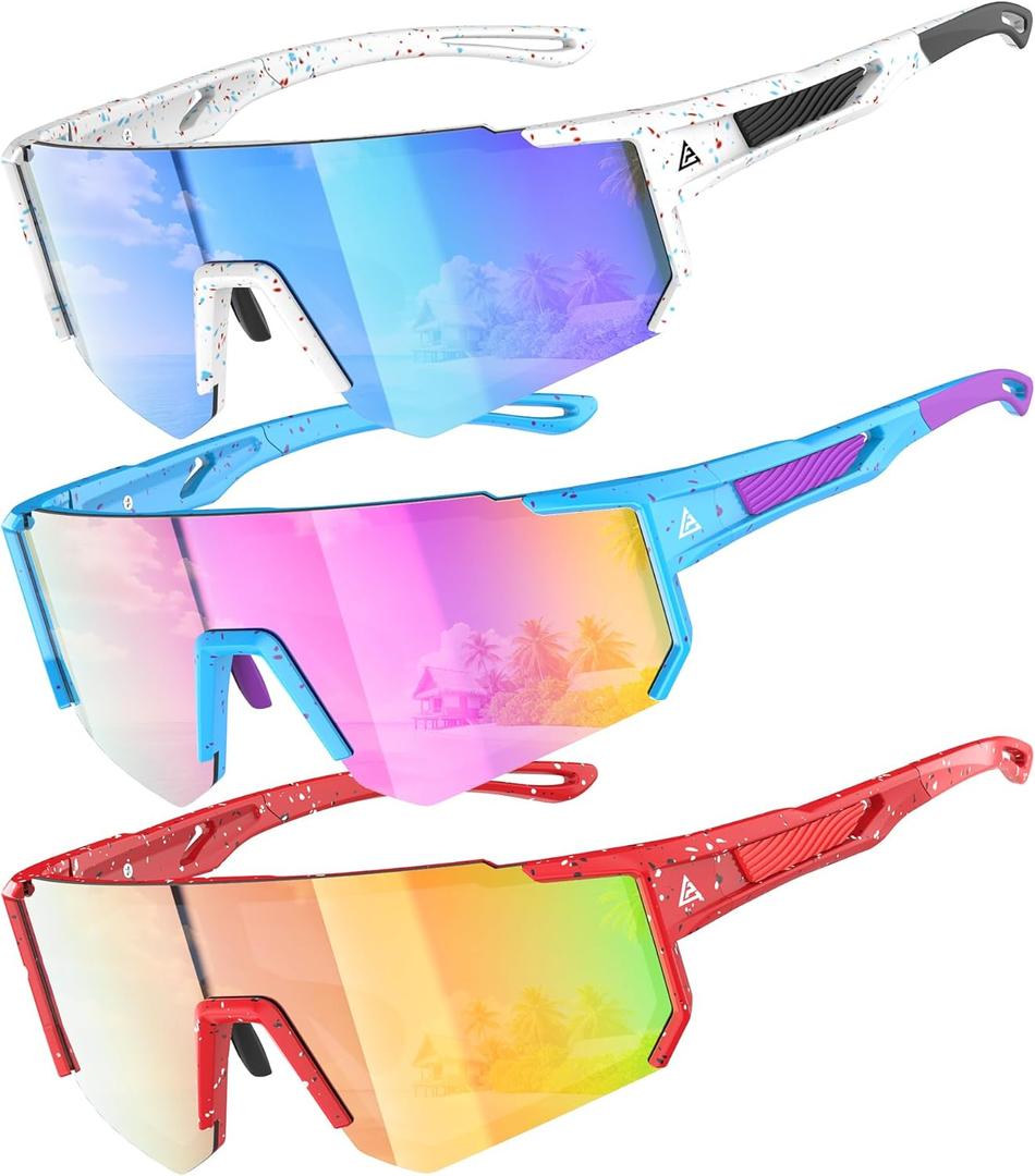 Kids Sunglasses Youth Baseball Softball Sunglasses for Girls Boys Age 4-14 UV Protection Sports Kids 3 Pack