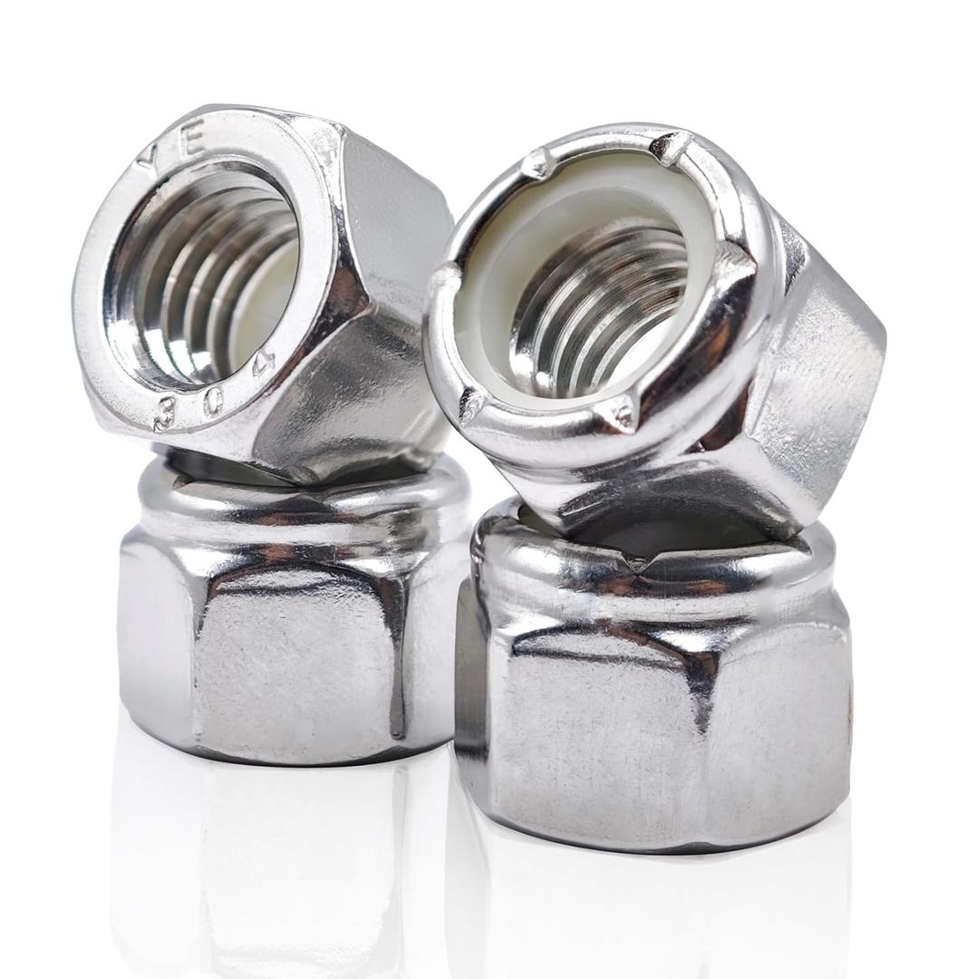 3/8"-16 Nylon Insert Lock Nuts 40pcs SAE 304 Stainless Steel Nylon Locknuts Hex Lock Nuts Reusable Anti-Loose Corrosion-Resistant for DIY Home Automotive Industrial