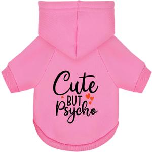 Cute but Psycho Dog Hoodie - Warm and Soft Dog Sweatshirt with Leash Hole, Fun Slogan Print, Cozy Winter Coat for Small Medium Dogs and Cats, Perfect for Cold Weather and Daily Walks.Pink S