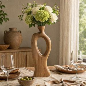 Living Room Decor Flower Vase,Ceramic Farmhouse Wood Vases Aesthetic,Office Decor Flower Pot for Desk, Boho Coffee Table Bookshelf Laundry House Decorations,Kitchen Accessories