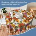 70s Retro Floral Round Tablecloth 60" Diameter for Indoor and Outdoor, Daisy Waterproof Table Cloth Cover Decorative for Party Holiday Dining Tabletop Home Decor