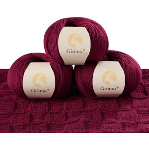 100% Merino Wool Yarn, 6-Ply Luxurious and Soft Yarn for Hand Knitting & Crocheting, 1.76 OZ/50g, 127 yds/116 Meters(Deep Red, 3 Balls)