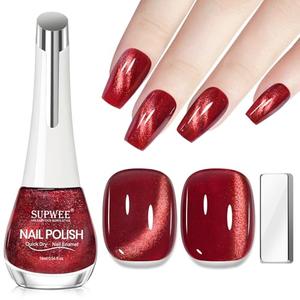 SUPWEE Burgundy Cat Eye Nail Polish Non Gel, Quick Dry Magnetic Nail Polish for Fingernail Air Drying Fast Lacquer, Chip Resistant, Vegan, Fast Drying, Long Lasting16ml/0.54fl oz