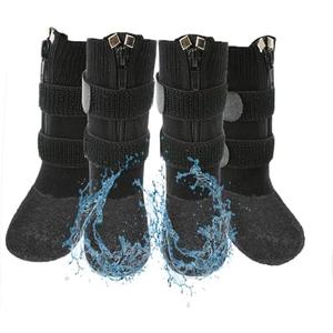 VALFRID Waterproof Grip Dog Shoes,Anti-Slip Dog Socks Boots,Zipper Dogs Booties Paw Protectors for Hardwood Floor,Indoor and Outdoor for Small Medium Large Dogs Black 5 Size