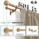 Double Wood Curtain Rods for Windows 140 to 164 Inches,1 Inch Front and 5/8 Inch Back Heavy Duty Curtain Rod with Imitation Wood Grain Ball Finials and Double Aluminum Bracket,Light Wood Grain