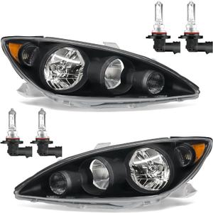 Headlights Assembly for 2005 2006 Toyota Camry LE XLE Halogen Headlamp Replacement, High/Low Beam W/Bulbs, Driver & Passenger Side