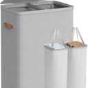SONGMICS Laundry Basket, 44.9 Gal. Laundry Hamper, 2 Compartments, Easy Assembly, with Lid and Handles, Removable Inner Bags, 22 x 15.7 x 29.5 Inches, Dove Gray ULCB813G01