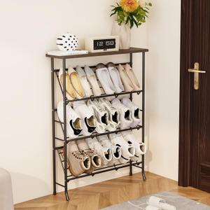 JZM Shoe Rack Storage, Narrow 4 Tier Metal Shoe Storage Shelf, Free Standing Shoe Racks, Space Saving Shoe Rack Organizer for Entryway, Hallway, Bedroom, Living Room(12-16 Pair) (Grey)
