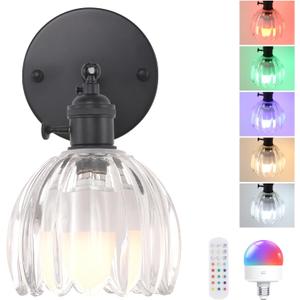 Shenmoyl Vintage Battery Operated Wall Sconce, 5000mAh Wireless Rechargeable Wall Light, Indoor Battery Powered Wall Lamp for Bedside Bedroom Living Room, Tulip White