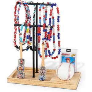 Pinzoveco Wooden Baseball Drip Necklace Organizer Holder,3 Tier Baseball Display Stand with 14 Hooks, Championship Ring Display Holder, Sports Ring Holder, Necklace Baseball Display Gift