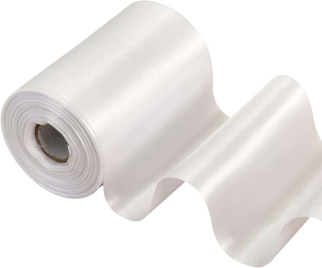 TONIFUL 4 Inch Wide White Solid Satin Ribbon 22yd Fabric Large Ribbon for Cutting Ceremony Grand Opening Sashes Table Car Bows Floral Sewing Craft Gift Wrapping Wedding Party Decoration Halloween