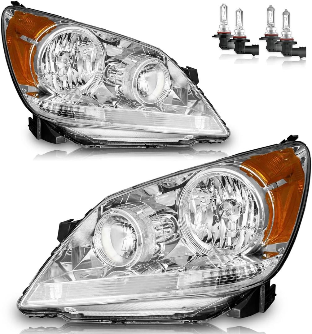 Headlights Assembly for 2005-2007 Honda Odyssey Halogen Headlamp Replacement, High/Low Beam W/Bulbs, Driver & Passenger Side