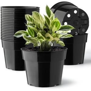 RooTrimmer 20 Pack Plant Pots, 6 Inch Plastic Plant Planter with Saucers and Mesh Mats, Durable Flower Pots with Drainage Holes Perfect for Indoor Outdoor, Black