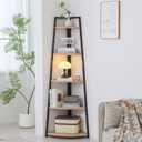5 Tier Tall Corner Shelf,70 inch Solid Wood Rustic Corner Bookshelf Bookcase Industrial Ladder Shelf,Display Wooden Plant Stand Shelving Unit Shelf for Living Room,Kitchen,Home Office (Natural finish)