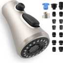 Universal Kitchen Faucet Head Replacement Compatible with Kohler/Moen/Delta Faucet with 15 Adapter Kit, 3 Function Pull Down Sink Faucet Spray Head, Brushed Nickel