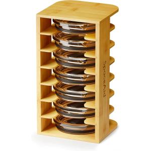 SpaceAid Bamboo Tumbler Lid Organizer for Kitchen Cabinet, Water Bottle Lid Organizer for Cabinet Organization, Cup Mini Lids Organizers Storage Holder for Cupboard Coffee (7-Tier)