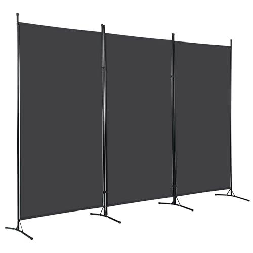 FDW 3-Panel Room Divider Privacy Screen, 6FT Portable Folding Partition with Metal Frame (102" W x 70" H) for Office/Home Use, Grey