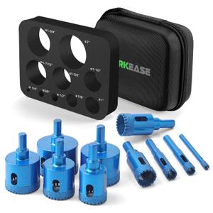 Diamond Hole Saw Kit, 10 PCS Brazed Diamond Tile Drill Bits Set with EVA Guide Jig for Ceramic Tile, Glass, Granite, Marble, Dry & Wet Cutting, 6-50mm, Includes Storage Bag