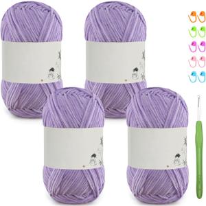SIMEIQI 4 Pack of 1.76oz Chenille Yarn for Crocheting,158yards Soft Fluffy Velvet Yarn, Ideal Crochet for DIY Baby Blankets Toys Scarves Throw Pillows Hats Cushions(Purple)