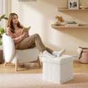 SONGMICS Small Folding Storage Ottoman, Foot Rest Stool, 15 x 15 x 15 Inches, Ottoman with Storage, Load up to 660 lb, for Living Room, Bedroom, Dorm, Cream White ULSF095W01