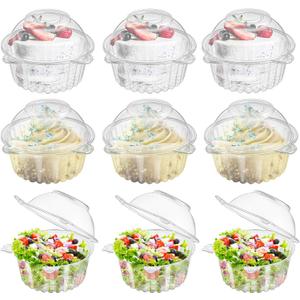 Bekith 150 Pack Individual Cupcake Containers, Plastic Cupcake Holder with Lid, Single Cupcake Boxes, Muffin Container for Party, Stackable