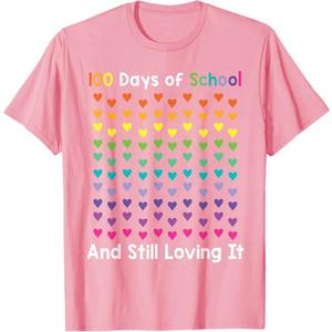100th Day of School and Still Loving It 100 Rainbow Hearts T-Shirt, L