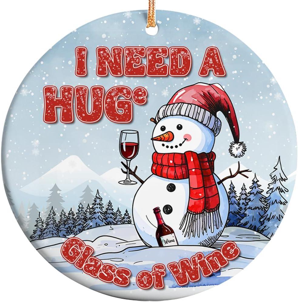 4 x 2025 Christmas Ornament  I Need a Huge Glass of Wine Funny Holiday Ornament, Wine Lover Xmas Gift