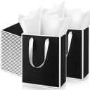 Yeaqee 50 Pack Metallic Gift Bags with Handle and Tissue Paper Gold Foil Thank You Bag for Graduation Wedding Groomsmen Bridal Baby Shower Gifts Holiday Party Favors 9x7x3.15'' (Black White)