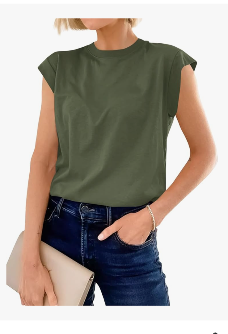 Cicy Bell Womens Cap Sleeve Cotton Tank Tops Summer Casual Loose Fit T Shirts Crew Neck Basic Tee, Size M