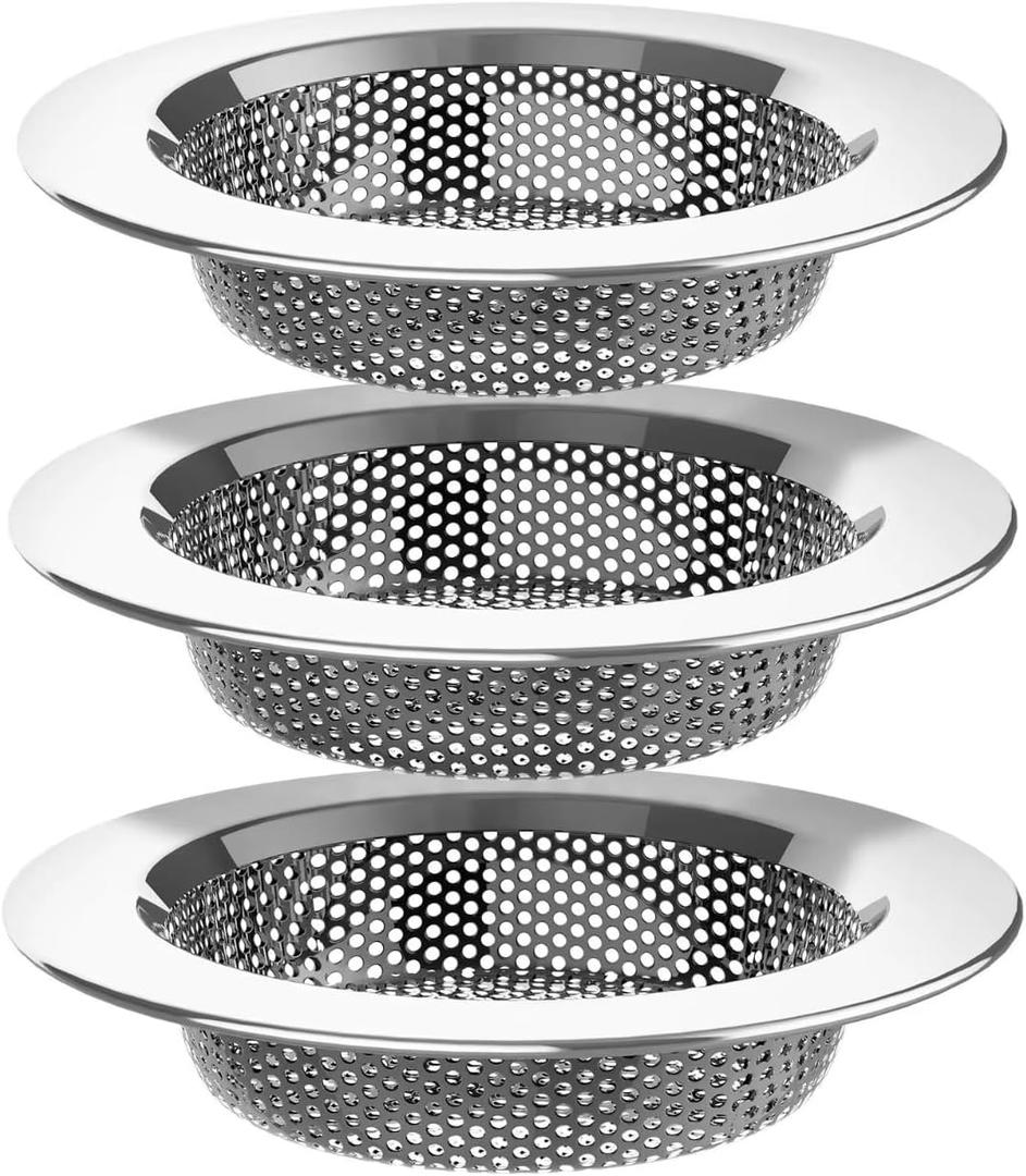 Sink Strainer Basket (3 Pack) 304 Stainless Steel Kitchen Drain Strainer, Anti-Clog Sink Drain Catcher, Rustproof, Fits 4.4 Standard Sink