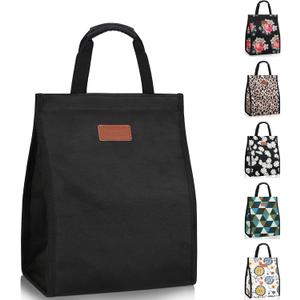 Lunch Bags for Women Insulated Reusable Lunch Tote with Internal Pocket, Adult Lunch Tote bag for Work (Black (1 pack)