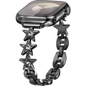 Nereides Compatible with Apple Watch Bands for Women 42mm/41mm/40mm/38mm,Fashionable Pentagram with Diamonds Band iWatch Bands for Women Series 10 9 8 7 6 5 4 3 2 1,Black